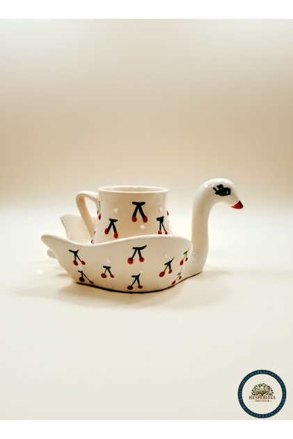 Handmade ceramic cherry patterned swan cup