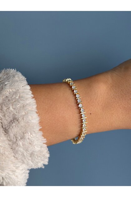 14K gold renk,çok şık taşlı premium bileklik
