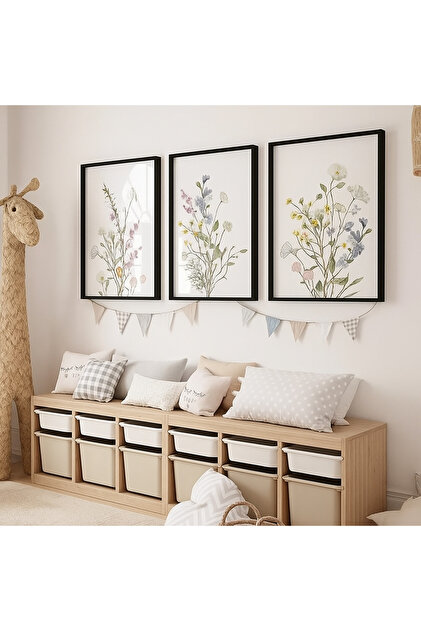 Laminated Framed Pvc Protected 3-Piece Floral Pattern Uv Printing Mdf Wall Painting Set