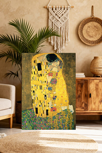 Gustav Klimt Öpücük (The Kiss) Canvas Tablo - Pamuklu Kanvas UV Baskı MDF Şaseli Salon Dekoru Yatak Odası Dekoru Modern Ev Dekorasyonu Estetik Duvar Sanatı Dekoratif Tablo İç Mekan Tasarımı