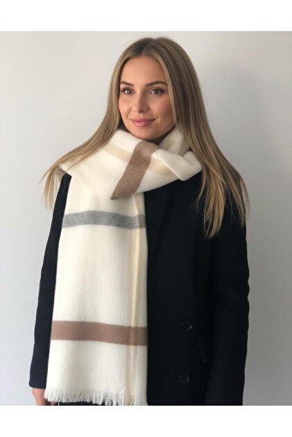 Women's Plaid Patterned Winter Shoulder Shawl and Scarf, Stylish and Warm Combination