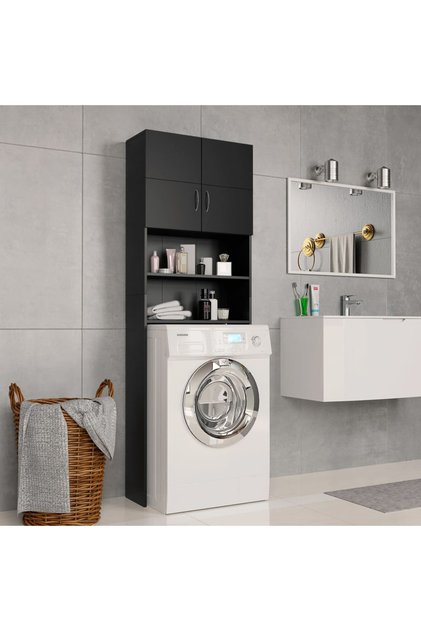 Washing Machine Cabinet Black 64x25.5x190 cm Engineered Wood