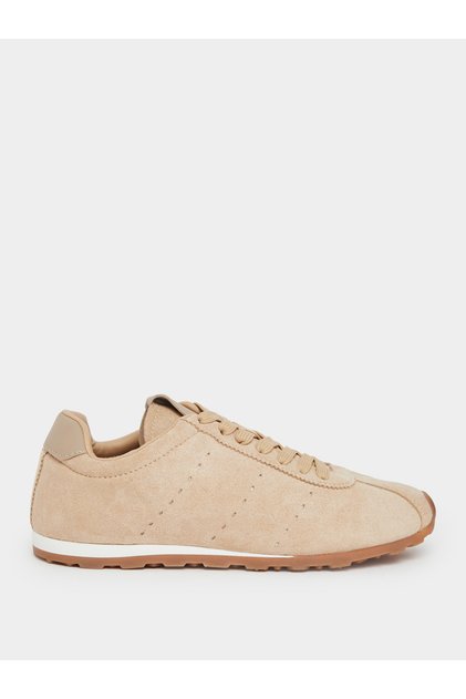Tan Suede-Look Lace-Up Sneakers