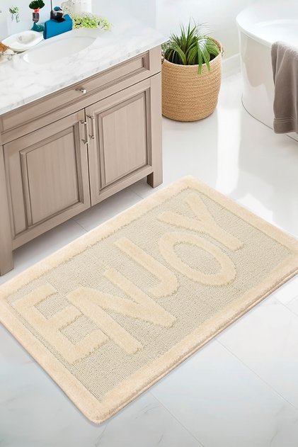 Cream Non-Slip Base Bath Mat Long Lasting Soft Water Absorbent Washable Enjoy 60X100