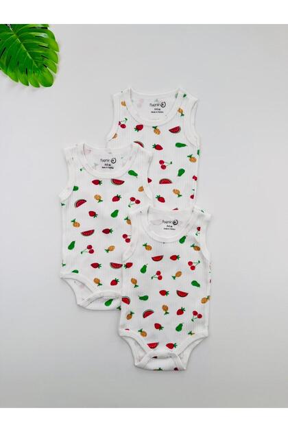 3-Pack 100% Cotton Fruit Patterned Corded Fabric Unisex Baby Undershirt Bodysuit