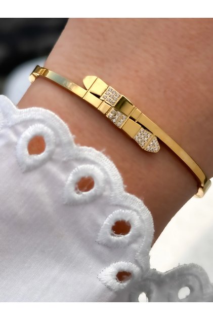 Yellow Steel Cuff Cord Crystal Stone Women's Bracelet Frjw10018A-B 2 Years Warranty Gift Wrapped