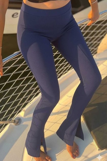 Ribbed Flared Leg and Slit Tights