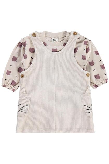 Cat Print Baby Dress 6-18 Months - Beige