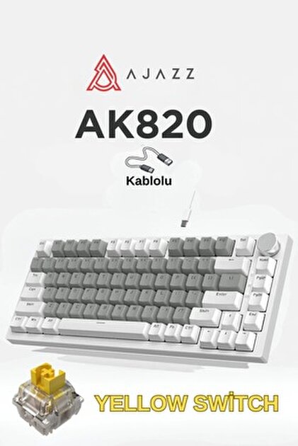 Ajazz AK820 Kablolu Mekanik Oyun Klavyesi, Beyaz Işıklı, Sarı