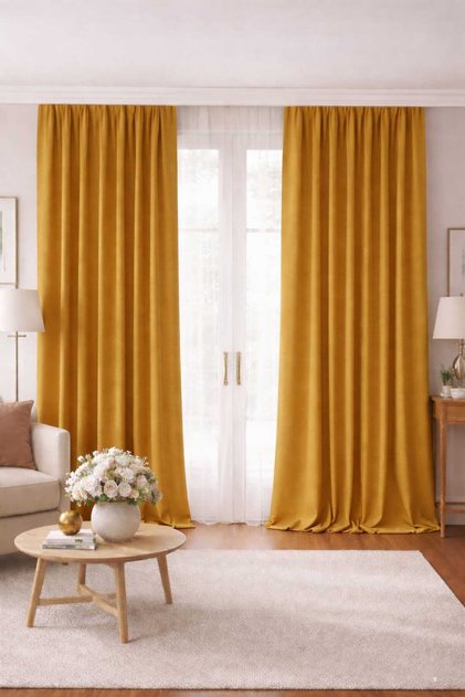 Luxury 1St Class Elegance Mustard Blackout Flat Fit Single Panel Drapery Curtain