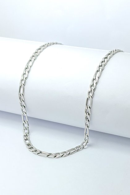 Silver Color Men's Figaro Model 316L 60 cm Stainless Steel Chain