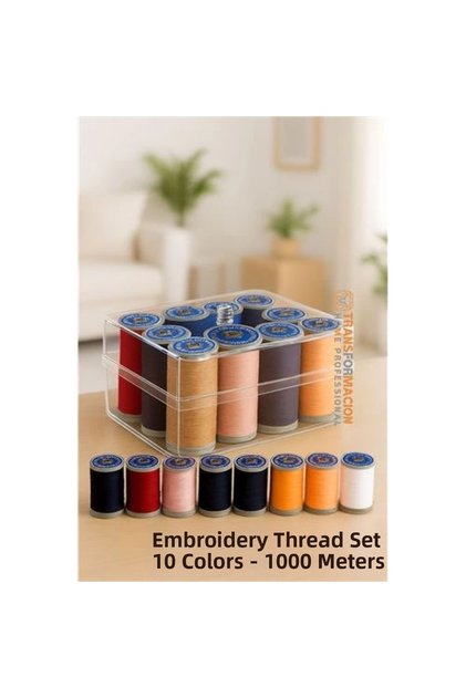 Sewing Thread Set - 10 Colors 1000 Mt Sewing Set with Box and Measuring Tape ()