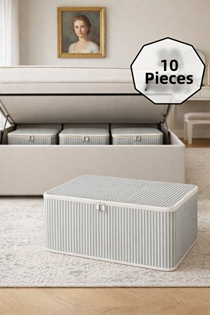 10' Striped Storage Bag 62X37X25 cm Closet Organizer Fabric Storage Bag (Grey)