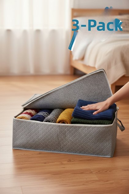 Felt Gray Under-Bed Storage Box, 60X45X22Cm, Design with Thick Zipper and Handles