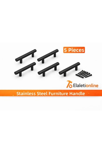 Elaletionline Stainless Steel Furniture, Cabinet, Drawer Handle (5 Pcs) 96 mm Black