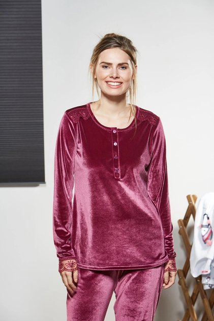 Women's Pink Velvet Long Sleeve Pajama Set 21190
