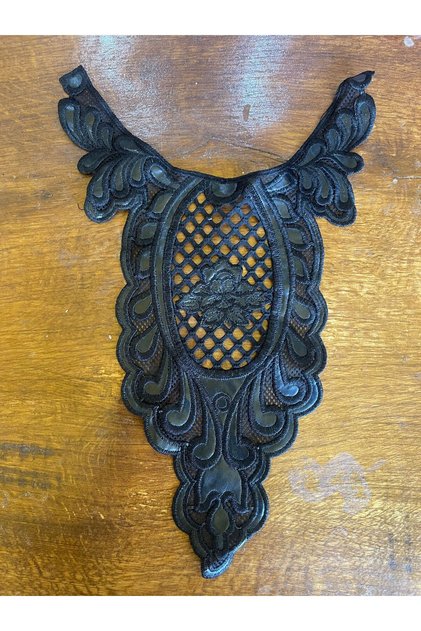 39x28 Cm Siyah Güpürlü Deri Yaka Dikiş Giyim Aksesuarı