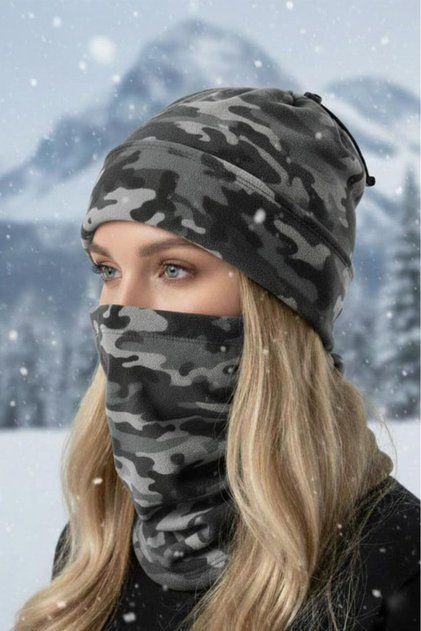 2 li set Unisex Kışlık Polar Boyunluk & Bere Olan Çok Amaçlı Soğuk Hava Koruması 0//KAM