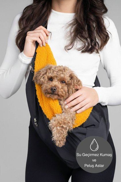 Peluş astarlı siyah renk köpek ana kucağı taşıma çantası 0-8kg