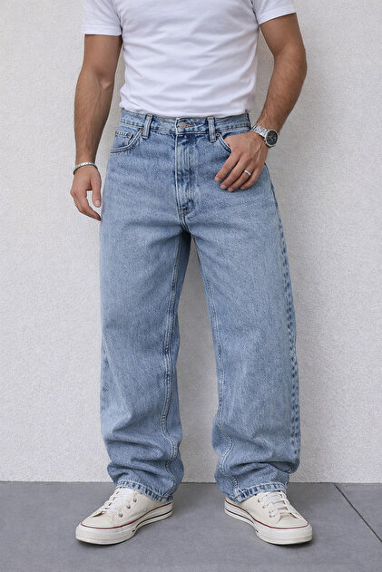 BM BALANCEMODA Mavi Kar Baggy Fit Likrasız Rahat Kesim Jean