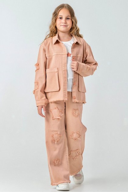 Girl's 3-Piece Star Detailed Jacket – T-Shirt – Pants Set | Quality Fabric – New Season