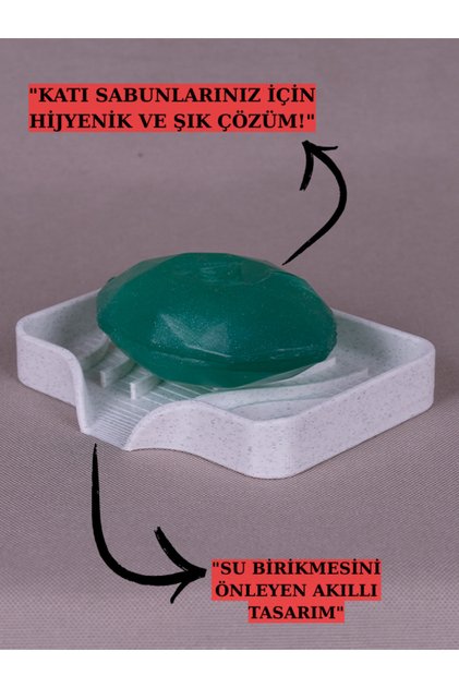 Mermer Desenli Katı Sabunluk Su Tahliyeli Şık ve Hijyenik Sabun Standı Lavabo Düzenleyici