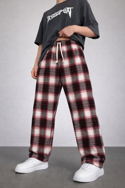 Unisex Ekose Kareli Kalın Kışlık Pijama Eşofman