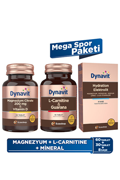 Dynavit Magnesium Citrate 200 mg & L-Carnitine Guarana & Hydration Elektrolit - Mega Spor Paketi