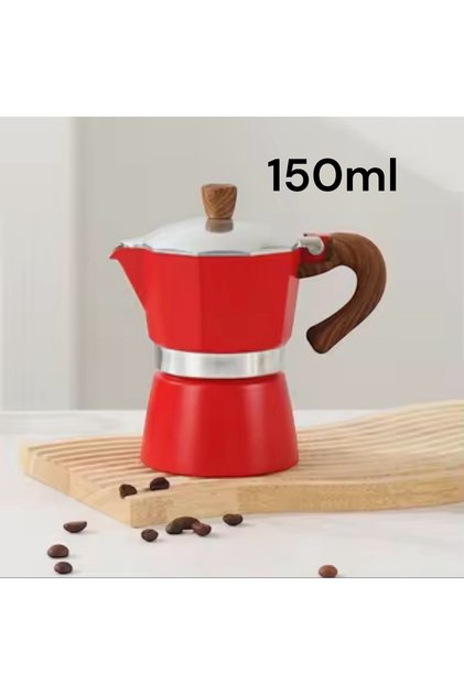 وعاء موكا 150ML احمر صانعة الاسبريسو الايطالية مصنوع من الامنيوم المقاوم للصدا. صمام امان عالي
