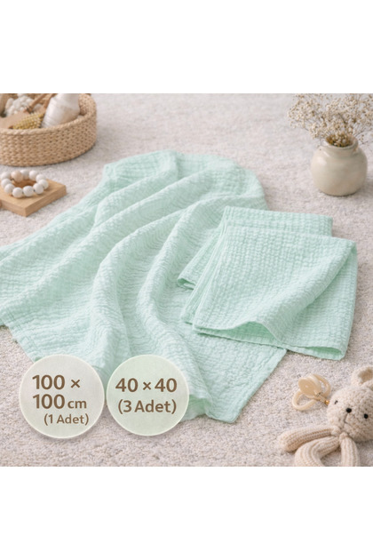 Muslin Baby Blanket (2 Layers) 100 X 100 cm - 100% Cotton Mint