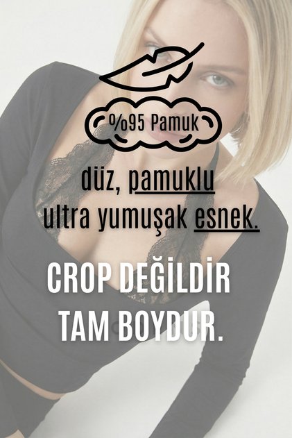 Bağlamalı Dantelli Gotik Y2K Uzun Kol %95 Pamuk Crop - Siyah 5