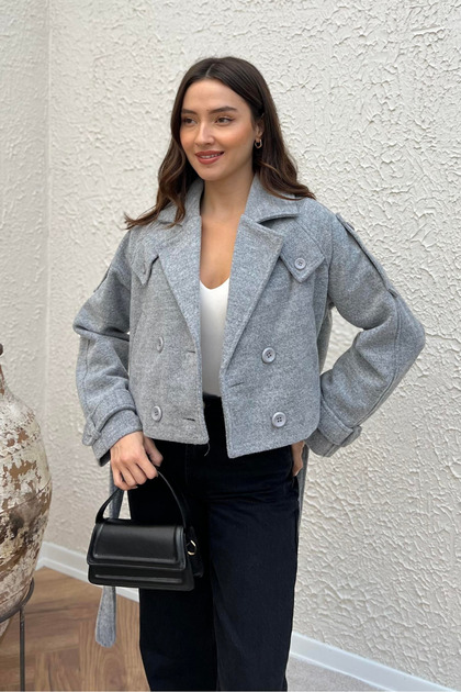 Gray Short Belted Stamp Jacket - 9495