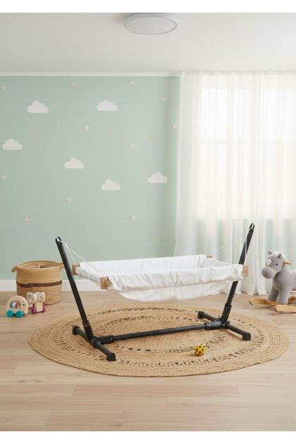 Standlı Ahşap Bebek Hamak Beşik (HAM RENK)