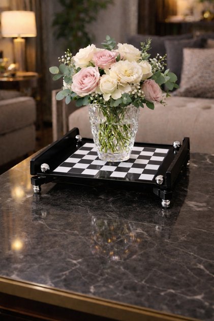 Silver Foot Checkerboard Patterned Plexi Riser and Organizer