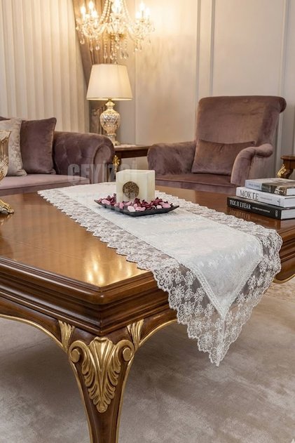 Velvet Lace Detailed Cream Runner (140x40cm)