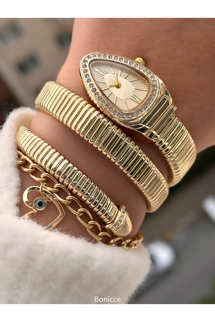 Stylish Special Gift Box Snake Model, Yellow Color, Women's Wristwatch