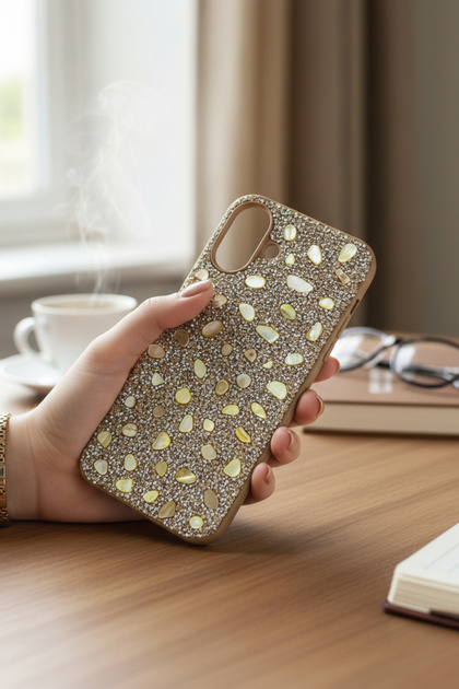 Apple İphone 16 Plus Kırçıllı Milena Taşlı Silikon Kılıf