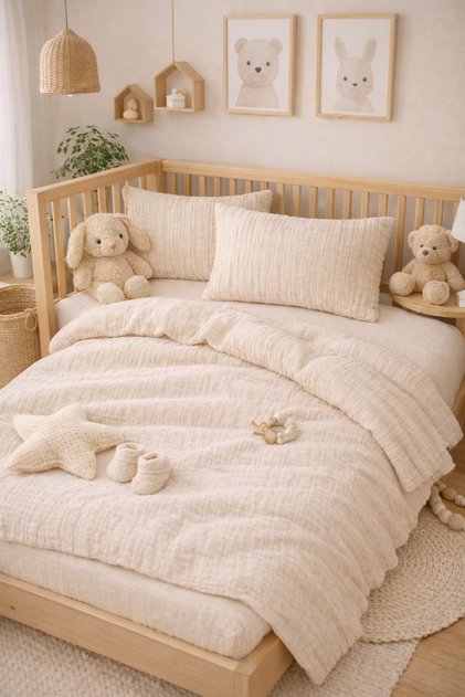 Muslin Baby Duvet Cover Set 100% Cotton (2 Layers) Beige