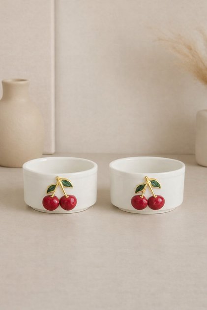 2 Piece White Porcelain Cherry Sauce Bowl Delight Presentation Bowl Mini Size