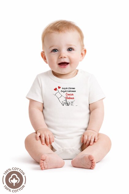 Special Design 100% Organic Cotton My Little Hands' Hero, My Dear Dad Printed Baby Bodysuit