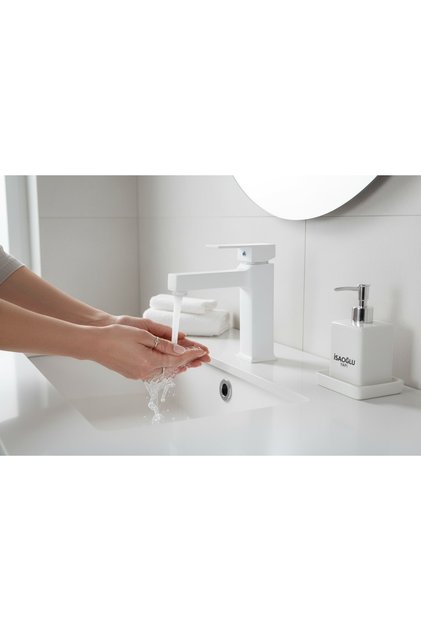 White Sink Faucet Matte White Faucet Square Modern Design White Sink Faucet