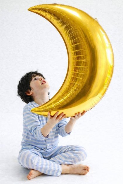 Gold Crescent Moon Foil Balloon, Golden Yellow Ramadan Eid Islamic Religious Room Concept Venue Ornaments 60 Cm