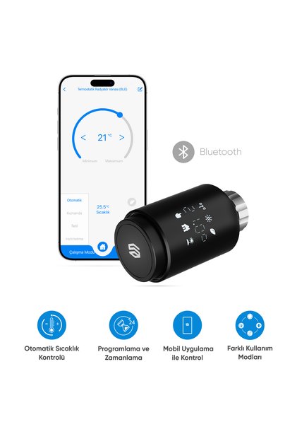 Akıllı Termostatik Radyatör Vanası Bluetooth Bağlantılı ve Isı Kontrolü