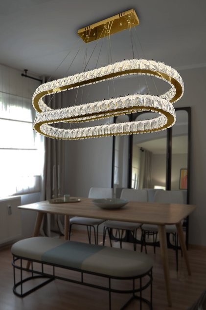 2 Katlı Masa Üstü Kristal Taşlı Modern Led Avize
