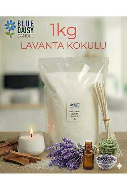 1 Kg BEYAZ LAVANTA kokulu Inci Tozu Mum ( 25 Adet 20 Cm Fitil Ile ) Toz Mum , Kum Mum , Kokulu Mum