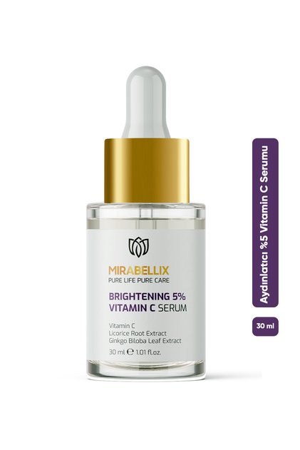 Aydınlatıcı %5 C Vitamini & Niasinamid İçeren Serum – Meyan Kökü ve Ginkgo Biloba Özlü 30 ml