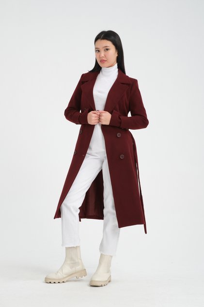 Kruvaze Kuşaklı Kaban Bordo 6610