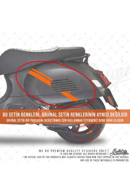 STS70 Parlak Turuncu Renk Vespa GTV 300 Uyumlu Yan Gövde Sticker Seti Pro Malzeme
