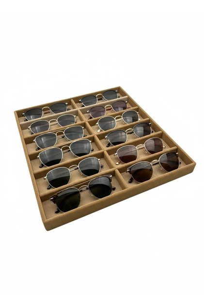 Domestic Production Havana Model Suede Fabric Milky Coffee Color 38cm /36 cm Glasses Display Drawer Stand