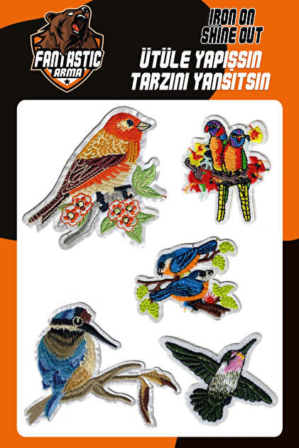 5-Piece Bird-Shaped Embroidered Iron-On Patch Set - Colorful Birds Emblem Pack
